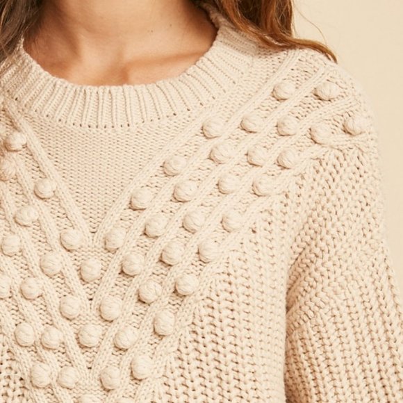 NEW Cotton Blend Chevron Pom Pom Knit SOFT Sweater - Picture 5 of 10